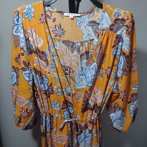 Abel the Label Tiered Maxi Dress Women M Orange Floral Slit Front Anthropologie